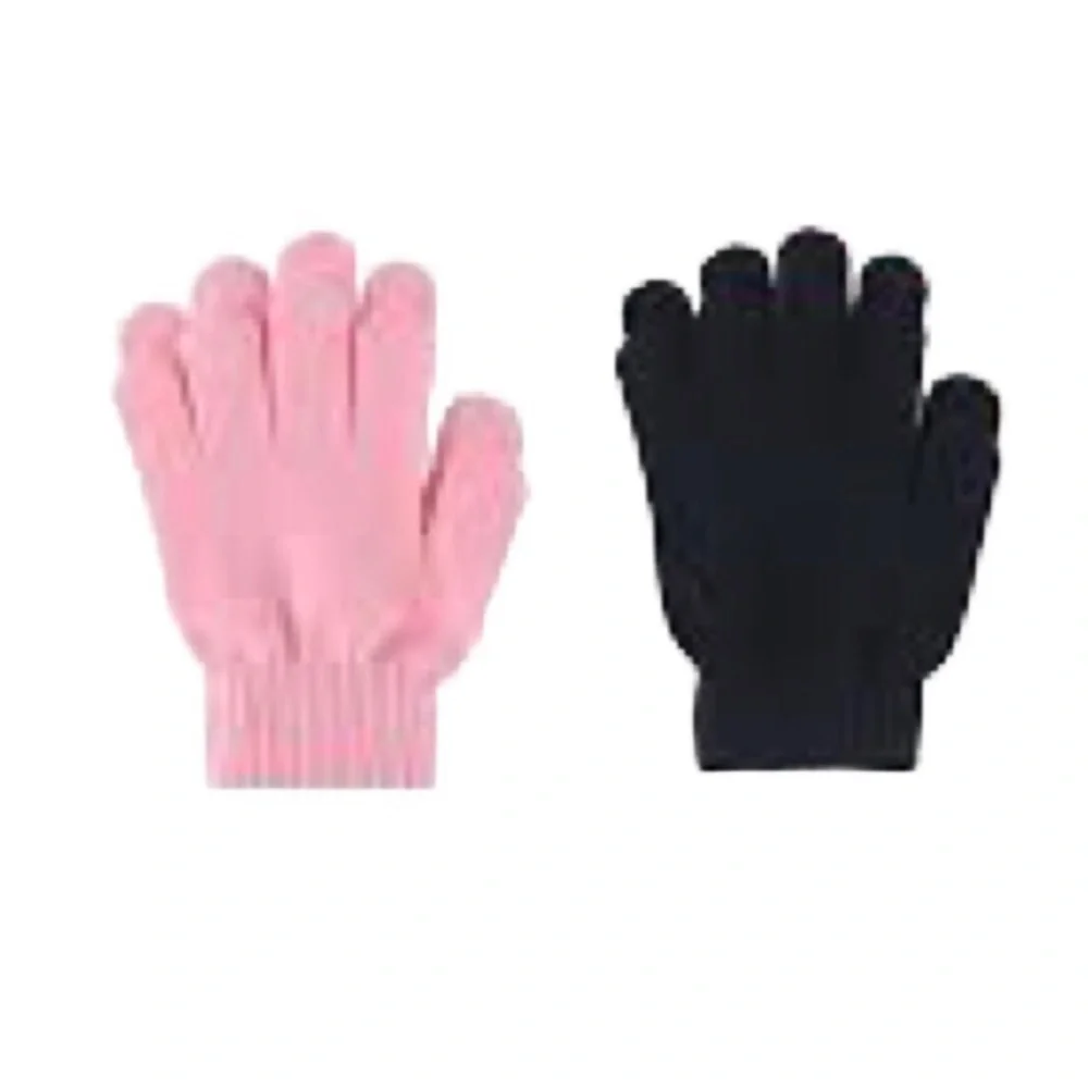 Warm Knit Stretch Gloves Winter Magic Gloves Black Pink 2 Pair Set Ladies Gloves